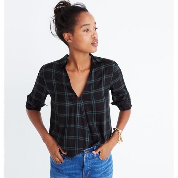 Madewell Surplice Wrap-Front‎ Shirt in Palma Plaid  SZ XS - Picture 1 of 11